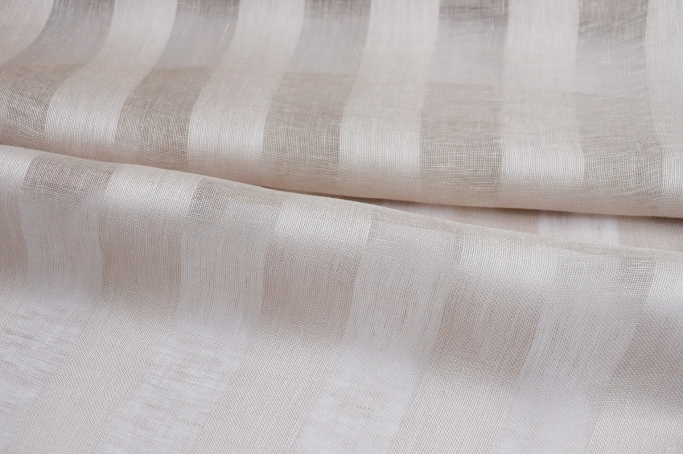 Linen tulle coffee with milk wide stripe 260 cm